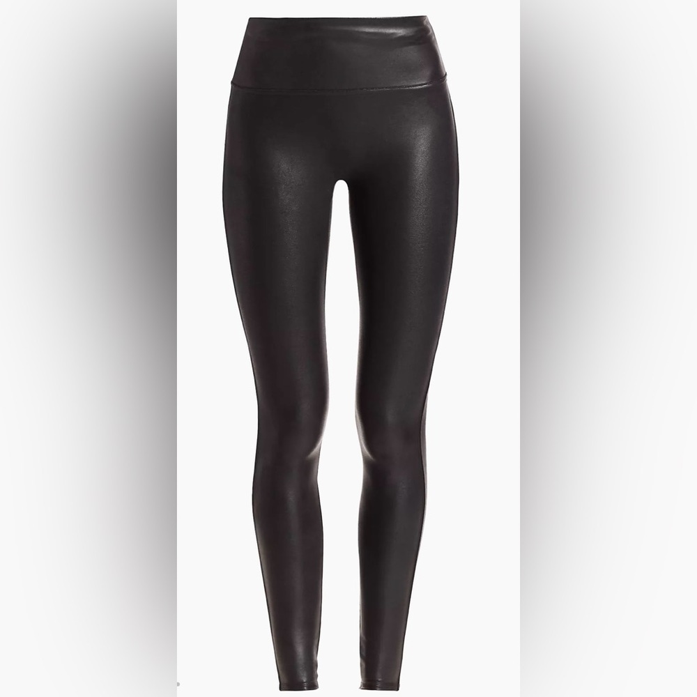 SPANX Faux Leather Black Leggings Women’s Sz L *R4